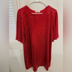 Red Sequin Dress Short Sleeve